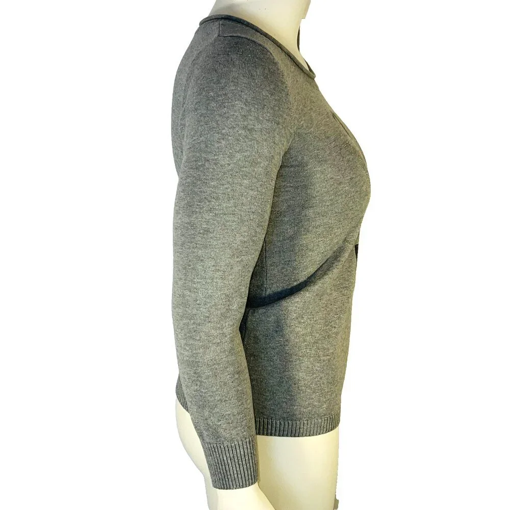 Veeko Sweater Womens S/M Graphic Print Gray Crew Neck Long Sleeve